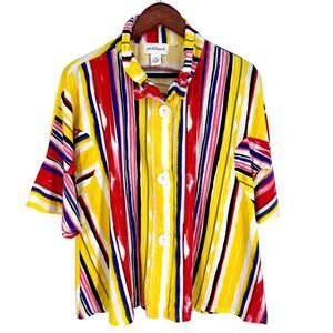 Peck & Peck Womens Sz Medium Red Yellow Wearable Art Blouse Shirt Top Tropical